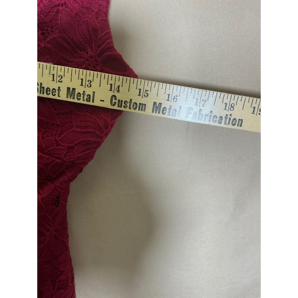 Burgundy Floral LaceBodycon Dress Womens Small Red Excellent Lace Up Mini V Neck - Picture 6 of 11
